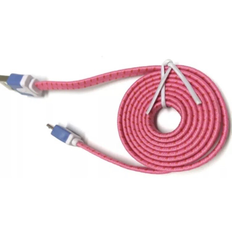 6 Feet Micro USB Charging Cable Universal OS Pink Braided Flat Cord Sync