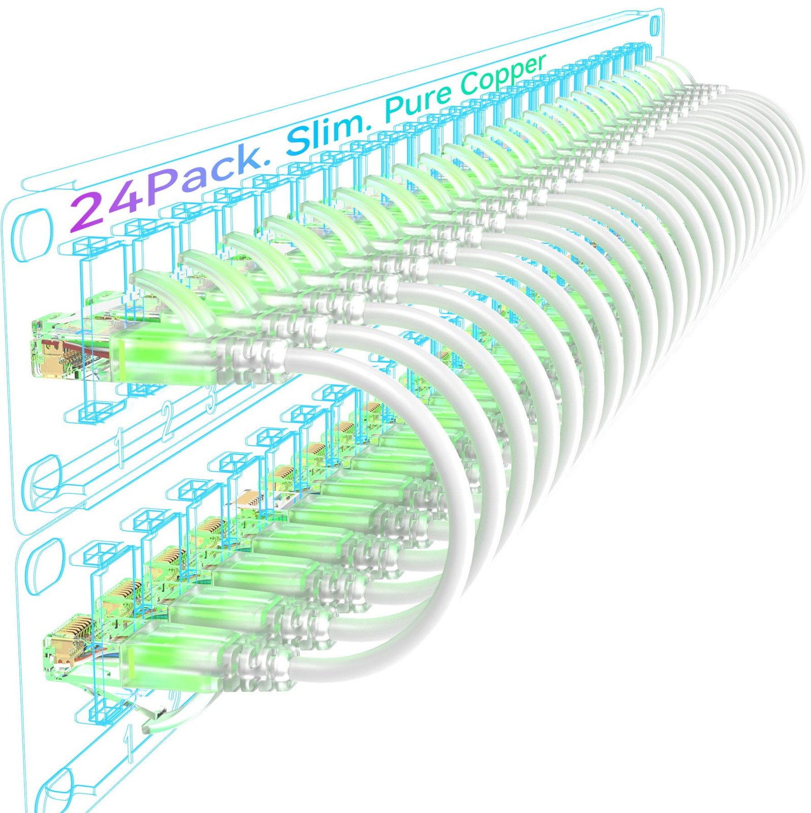 Sokqovt Cat6a Slim Ethernet Patch Cable 5ft (24 Pack), Flexible 10G 550MHZ,