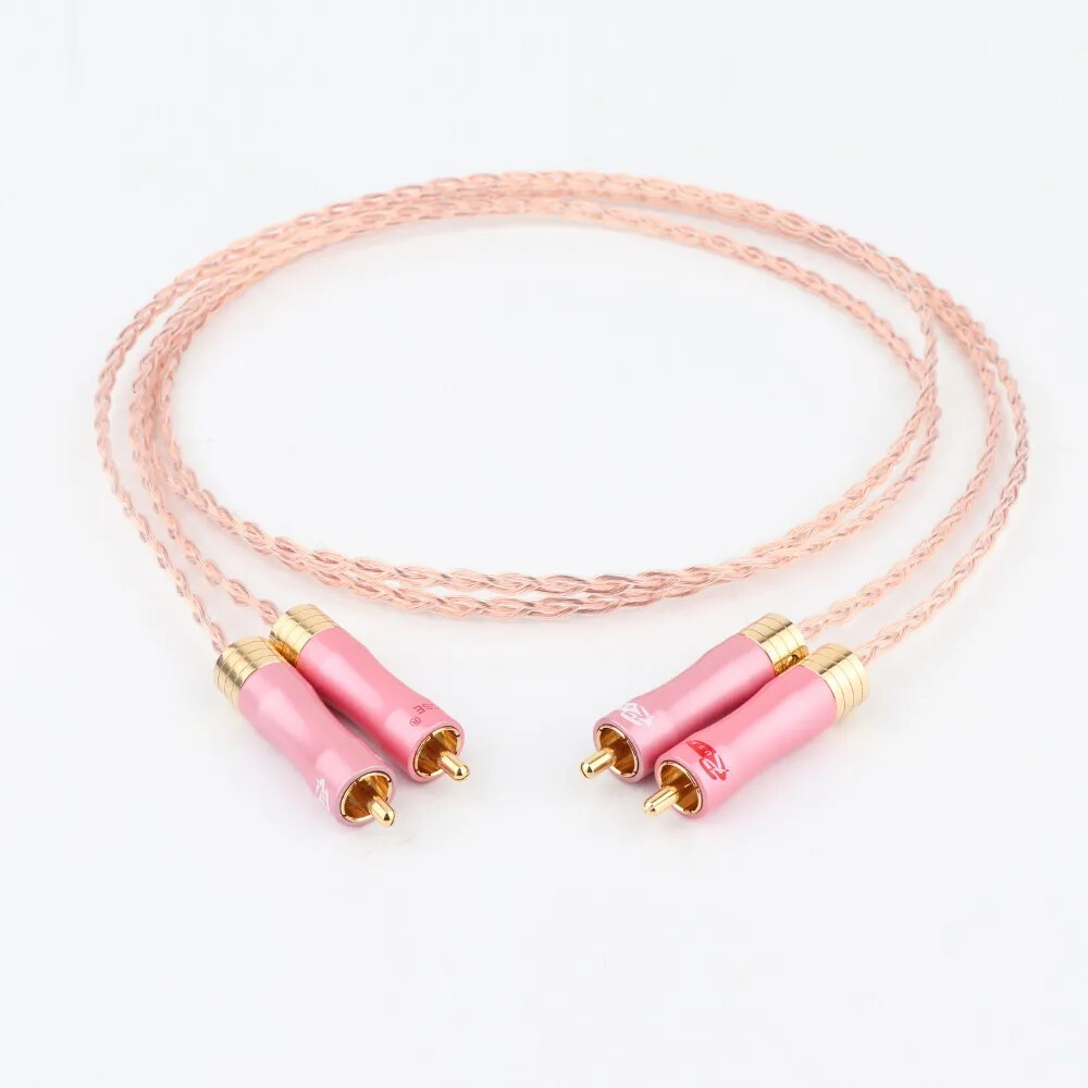 Pair OCC Copper RCA Cable 24K Gold Plated Connector HiFi Audio Interconnect Wire