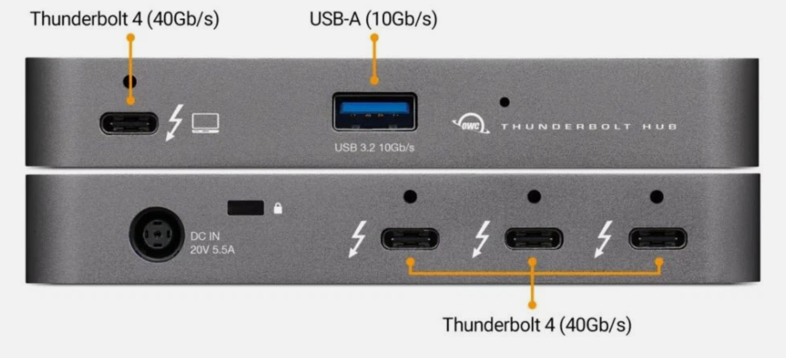 OWC TB4HUB5P Thunderbolt Hub - 3 x TB4  ports ,  Windows and Mac 