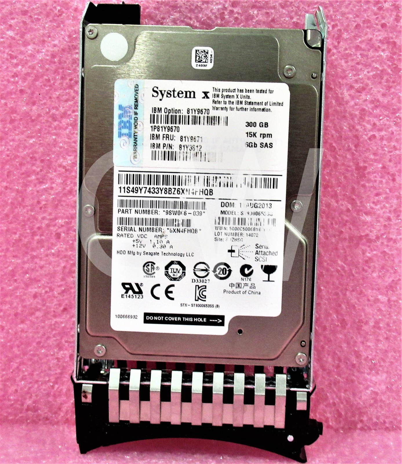 81Y9670 81Y9671 81Y3812 IBM 300GB 15K RPM 6Gb/s 2.5" SFF SAS Hard Drive W/Caddy