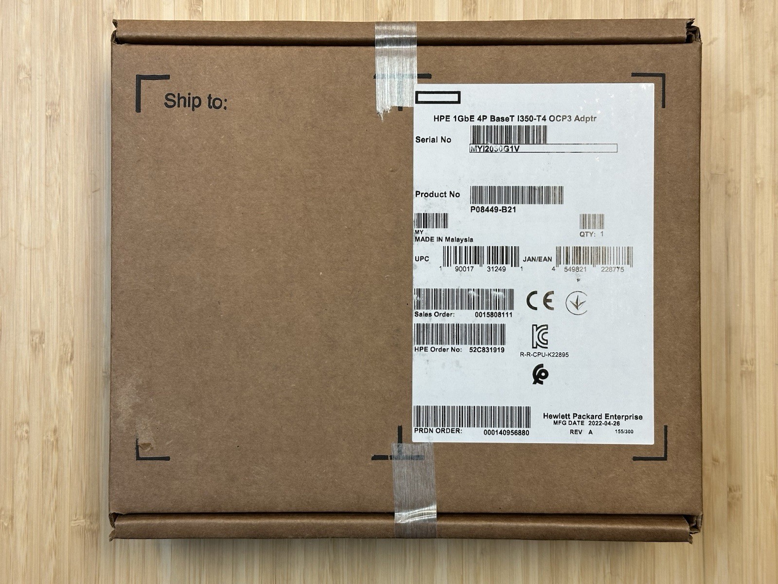 HPE Ethernet 1GbE 4-port Base-T Intel i350-T4 OCP3 Network Adapter 4P