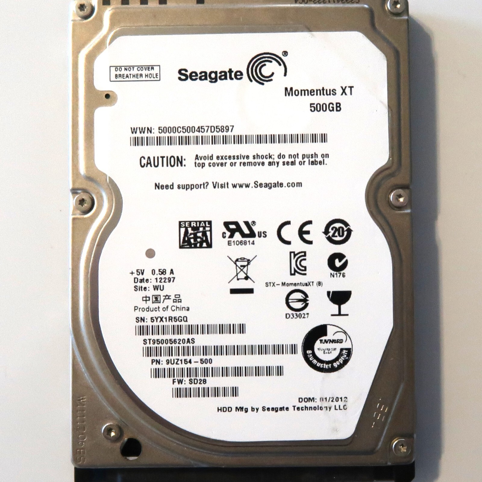 Seagate ST95005620AS 9UZ154-500 (5YX1) FW:SD28 WU 500gb 2.5" Sata 01/2012