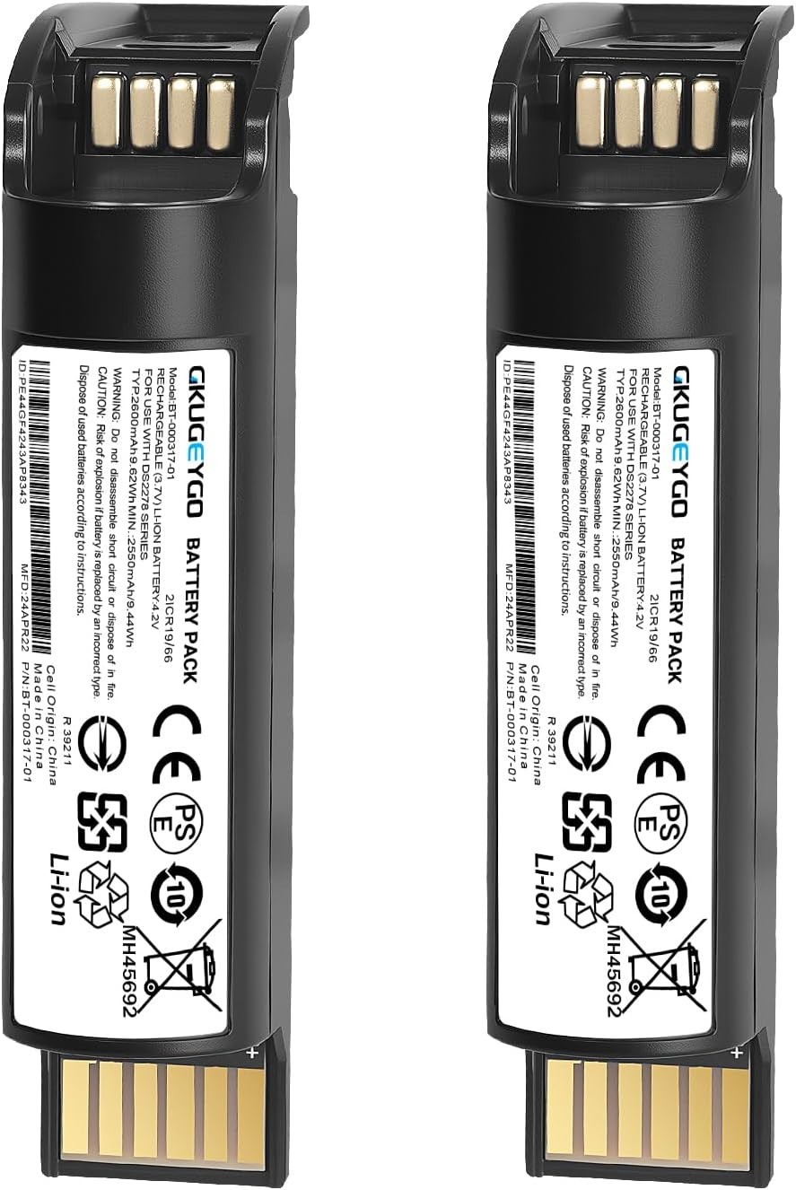2 Pack DS2278 Batteries Replacement, DS2278 Li-ion Battery for Zebra DS22