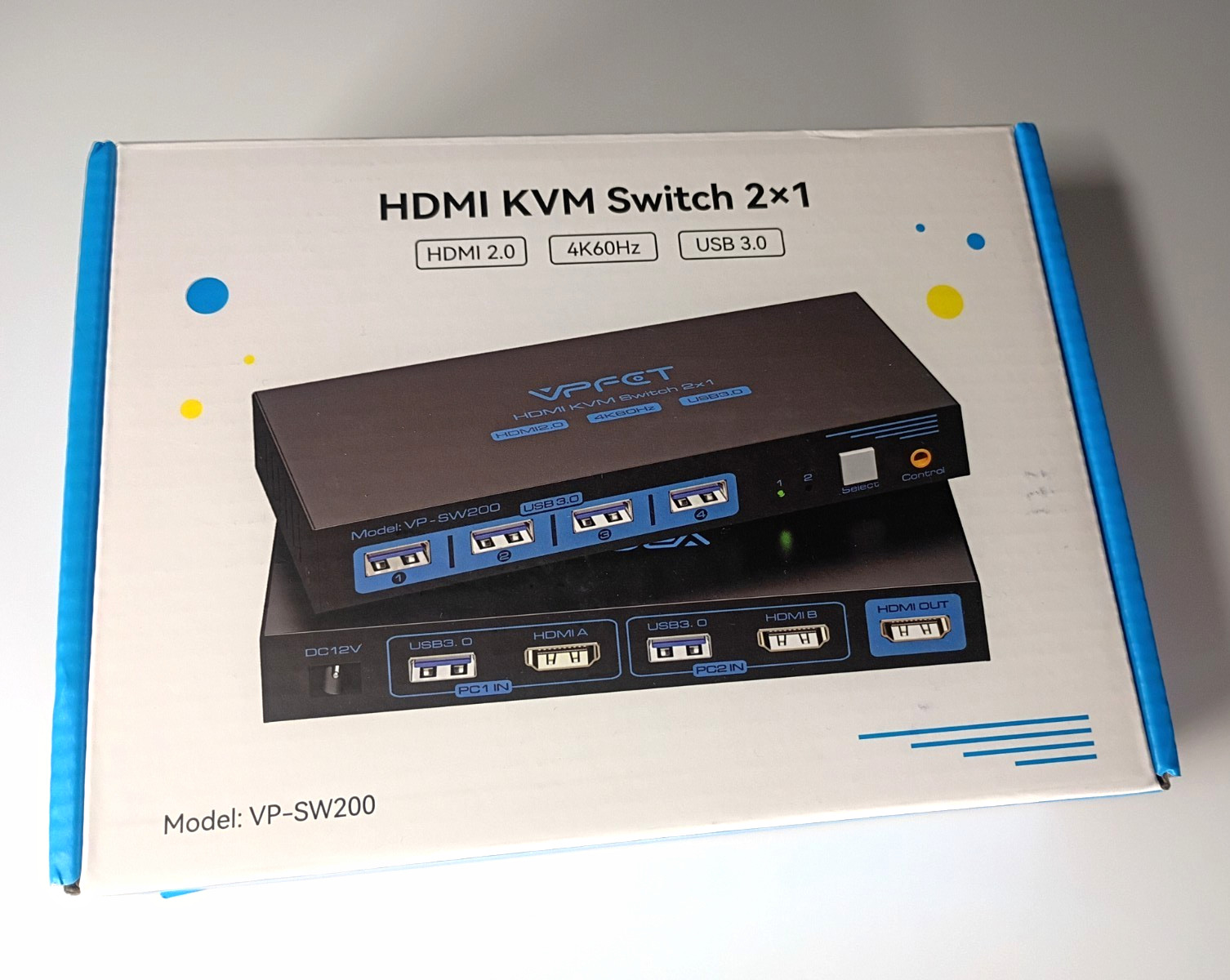 VPFET VP-SW200 2x1 HDMI 2.0 USB 3.0 KVM Switch Box 4K60Hz 12V