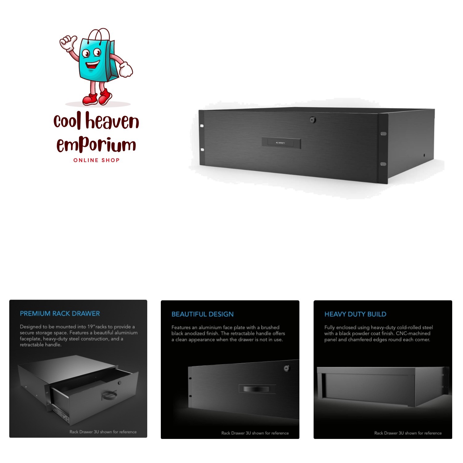 3U Rack Mount Drawer with Durable Aluminum Faceplate - Secure Storage Solution
