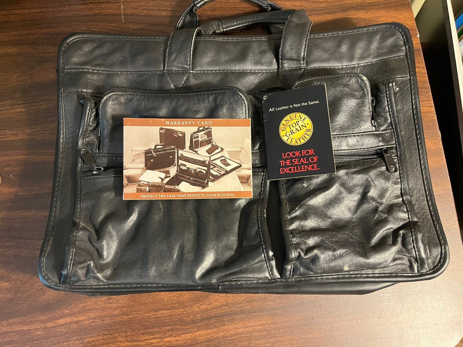 US Luggage-Genuine Top Grain Leather Black Briefcase Portfolio Bag Vintage Style