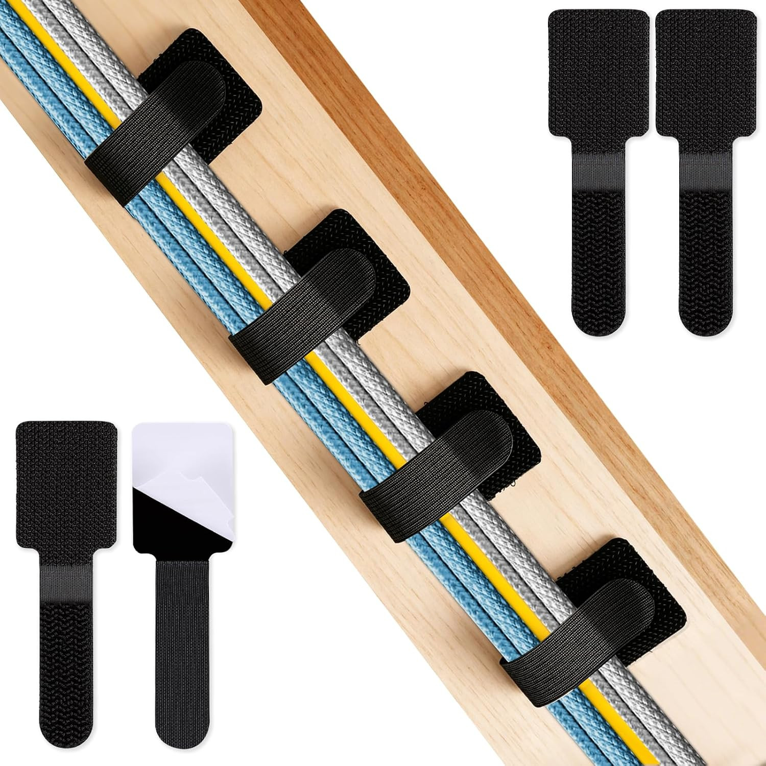 50PCS Adhesive Cable Ties Under Desk Reusable Cord Organizer Black Home Office