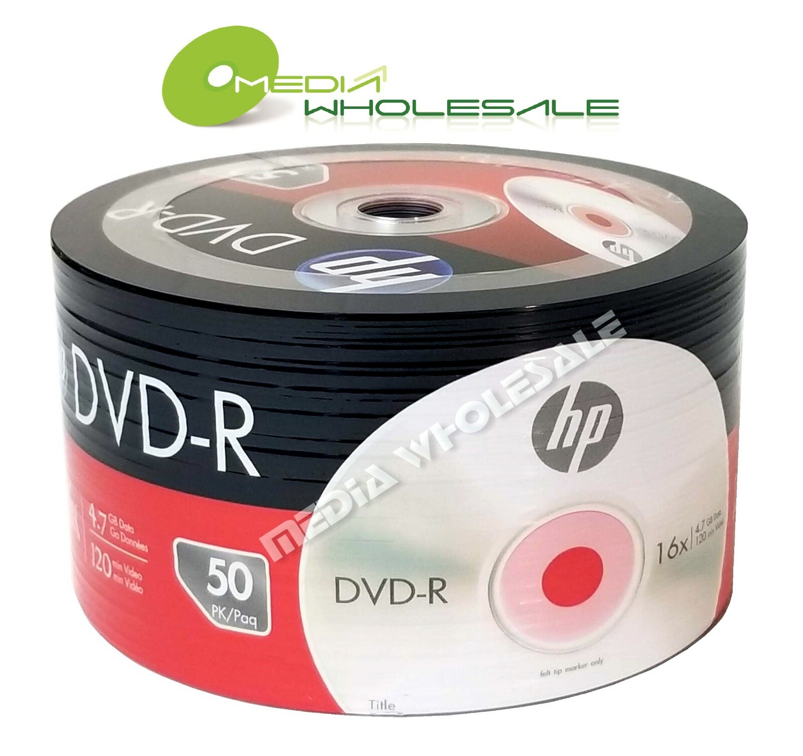 600 HP Blank 16X DVD-R DVDR Branded Logo 4.7GB Recordable Media Disc 12x50pk