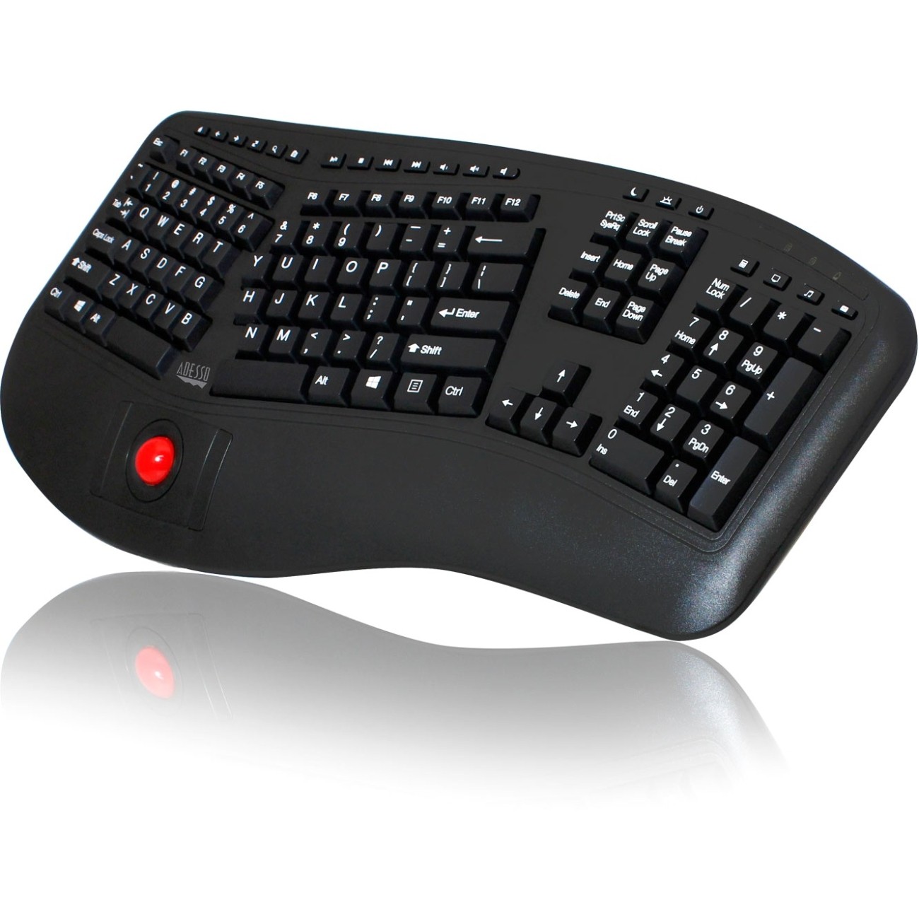 Adesso WKB3500UB 2.4GHz Wireless Ergonomic Trackball Keyboard