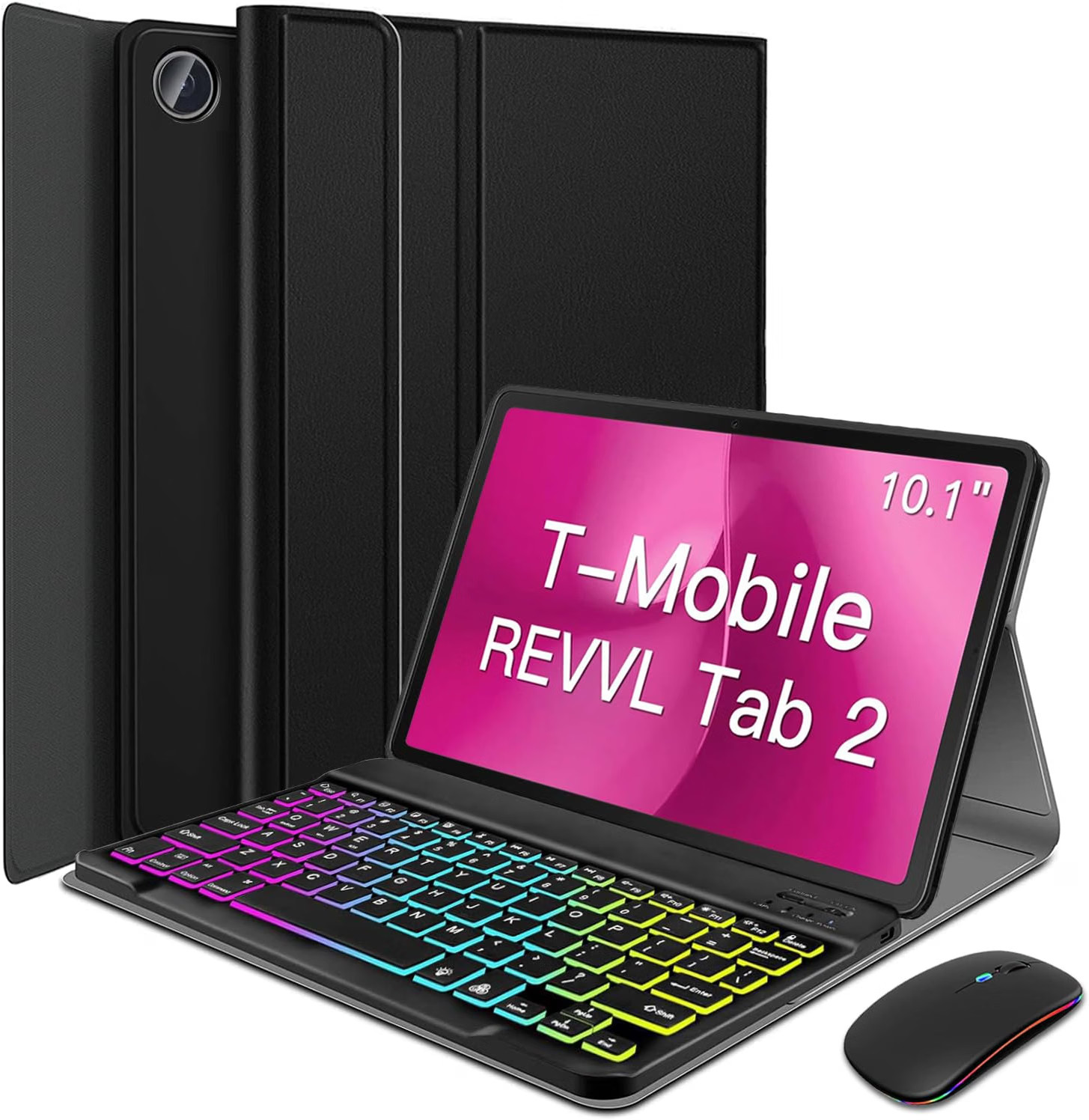 Backlit Keyboard Case For T-Mobile REVVL Tab 2 Tablet 10.1 Inch Black With Mouse