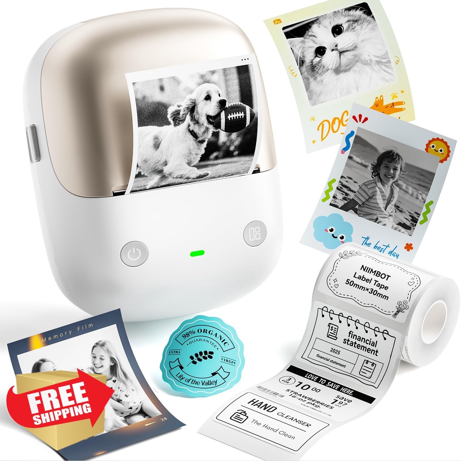 NIIMBOT B2 Pro Gold Label Maker 300DPI Bluetooth Photo Sticker Printer