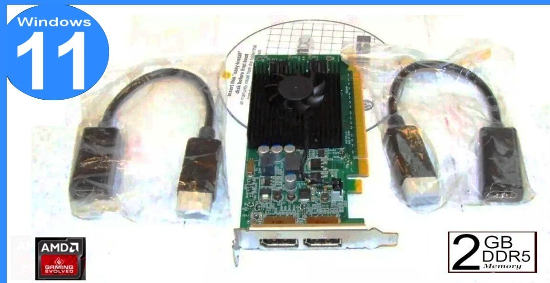 2GB DDR5 DUAL Video Card BUNDLE✔️ Windows 11 OK ✔️2 DP to HDMI adapters✔️DELL HP