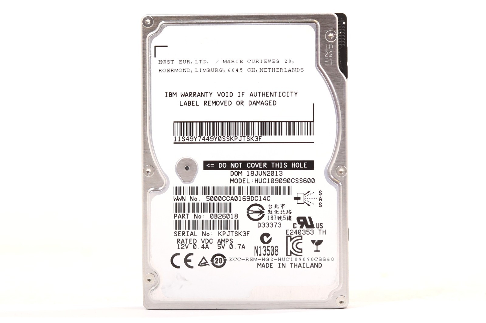 HGST HUC109090CSS600 900GB 2.5" 6Gb/s 10K RPM SAS Drive P/N: 0B26018 Tested