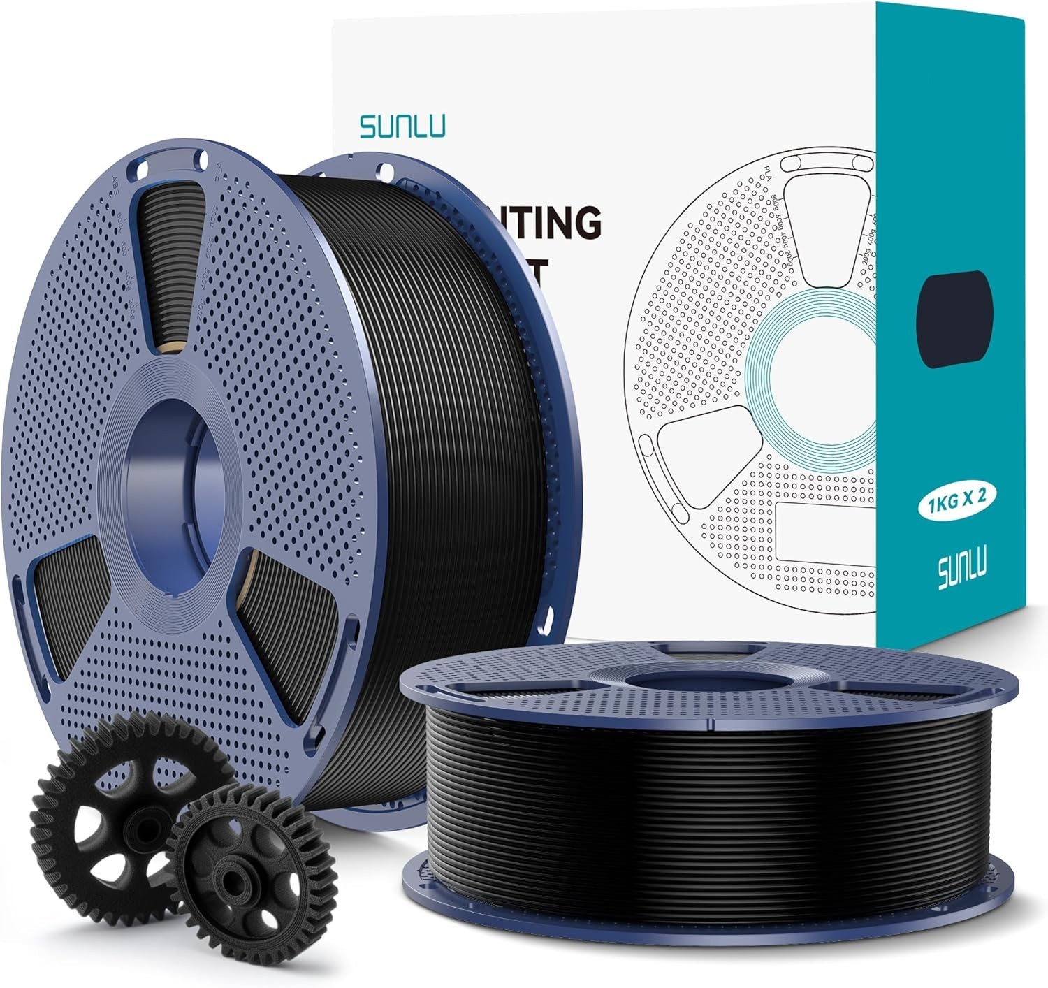 PLA+ 1.75mm 3D Printer Filament Black 2KG 2 Pack Strong Smooth Print