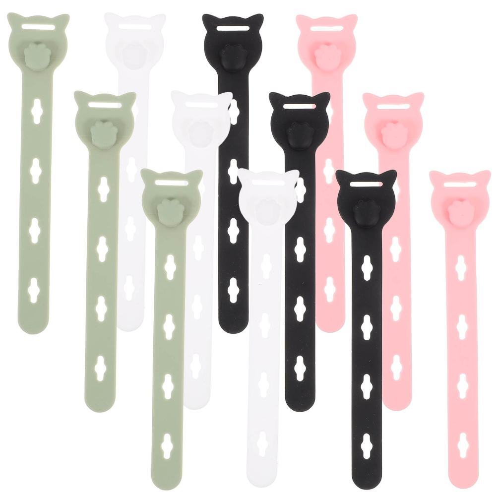 12PCS Reusable Cable Ties Silicone Wire Organizers Desktop Cable Cord Managers