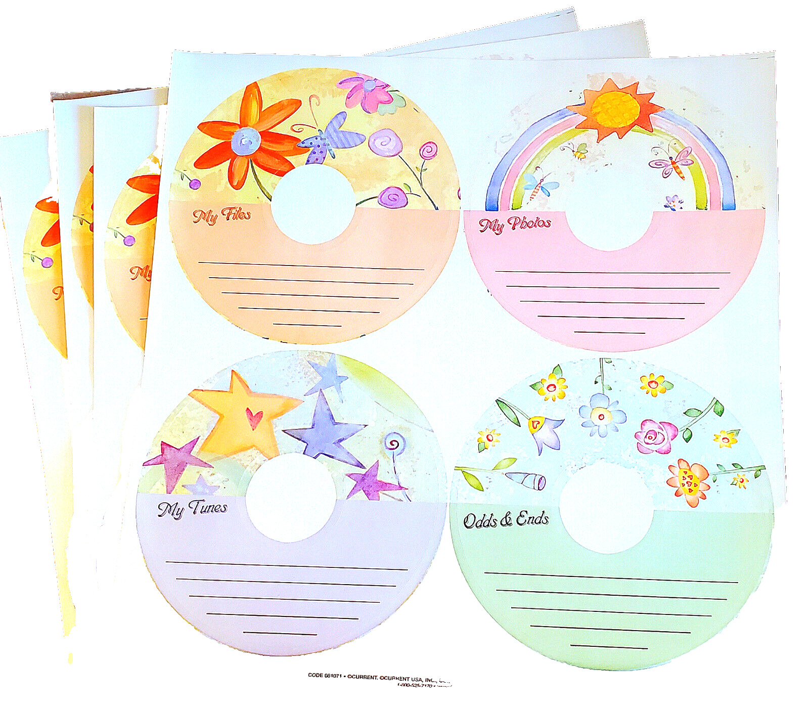 Set of 12 Stick-On CD-DVD Labels from CURRENT_ 3 each of 4 designs_NIP