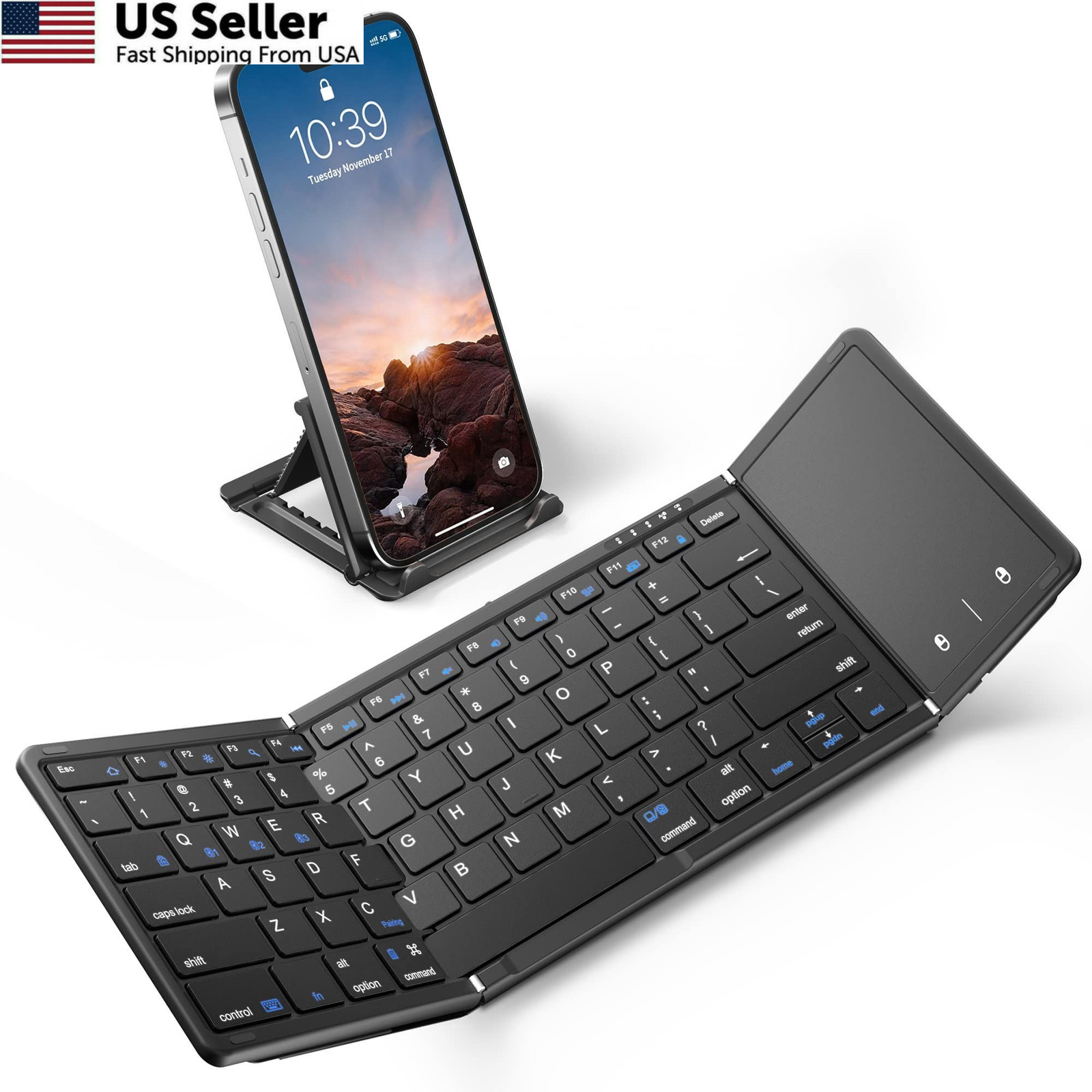 Samsers Full-Size Foldable Bluetooth Keyboard with Large Elegant Black