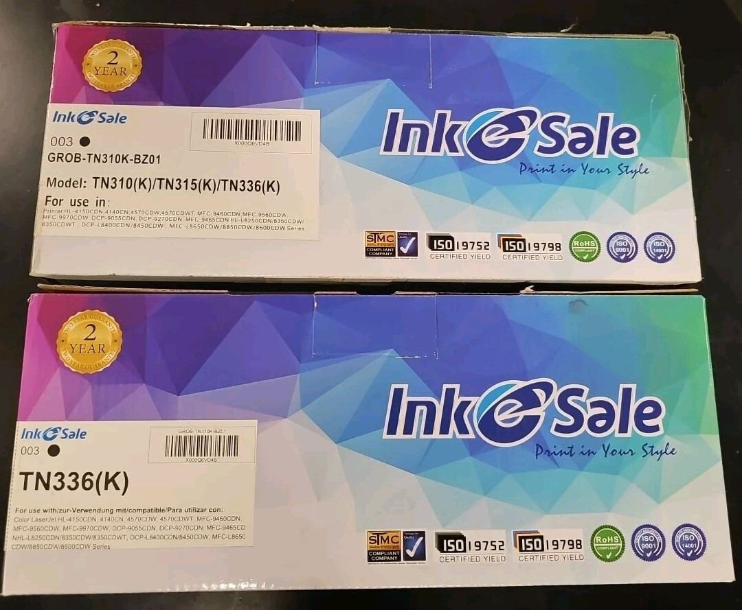 Lot Of 2 NEW Brother TN336(K) TN336(BK) TN 336 (BK) Compatible Cartridge