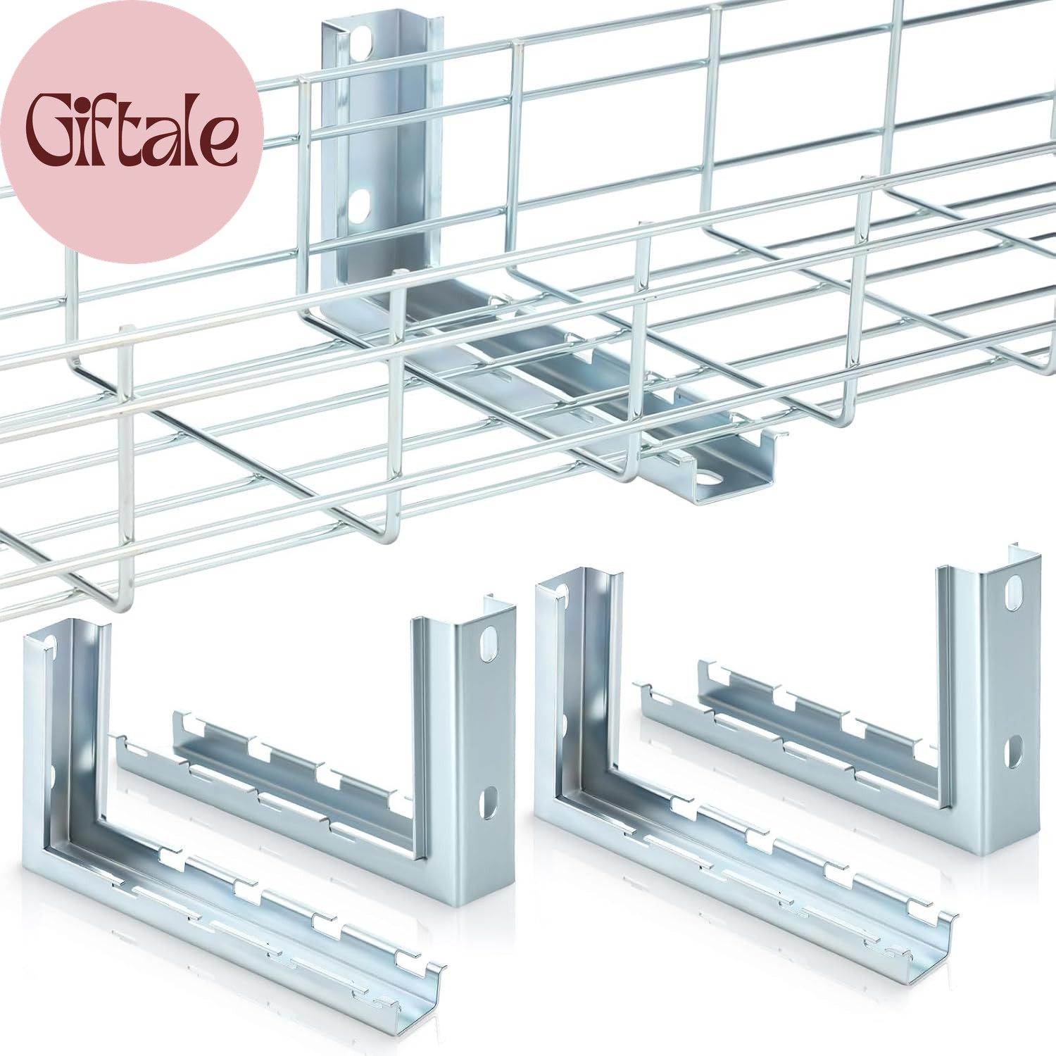 4 Pcs 8" L Bracket for Wire Mesh Cable Tray, Wall Mount Zinc Plated