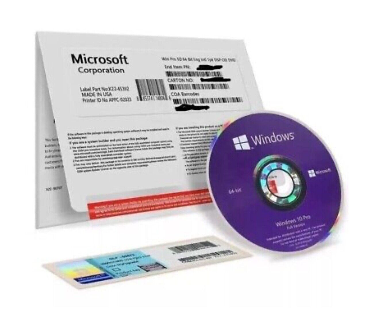 NEW MS Win 10 pro 64 Bit, With DVD Installer, Product Key 