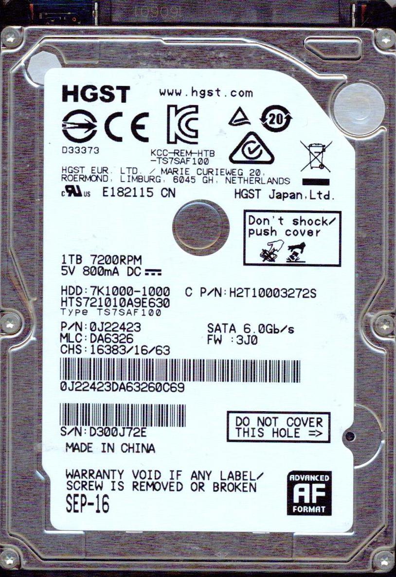 HTS721010A9E630,  MLC: DA6326 PN:0J22423   HGST  SATA 1TB 