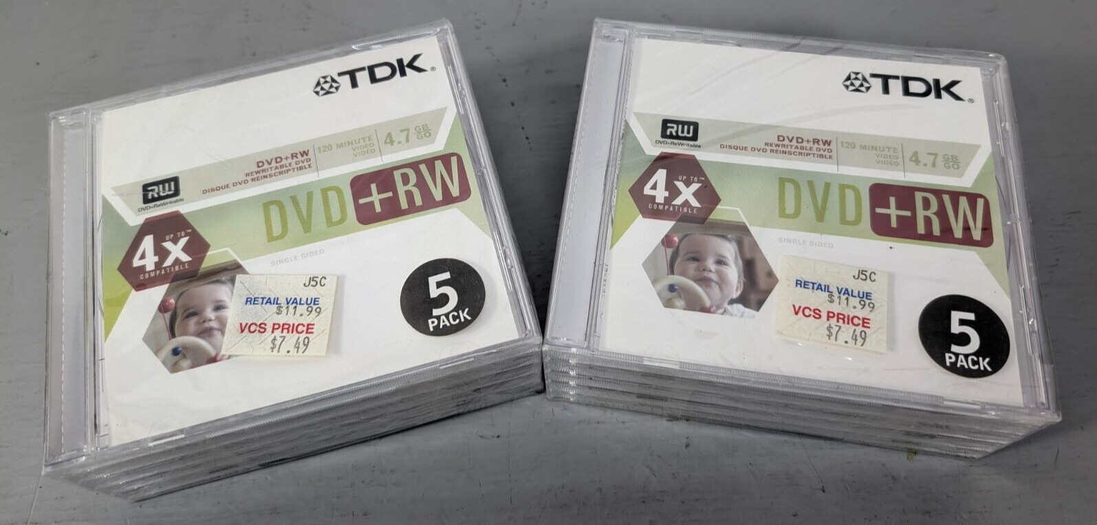 Lot of 2 TDK 5 Pack Rewritable DVD+RW 4x 4.7GB 120 Minute Unopened