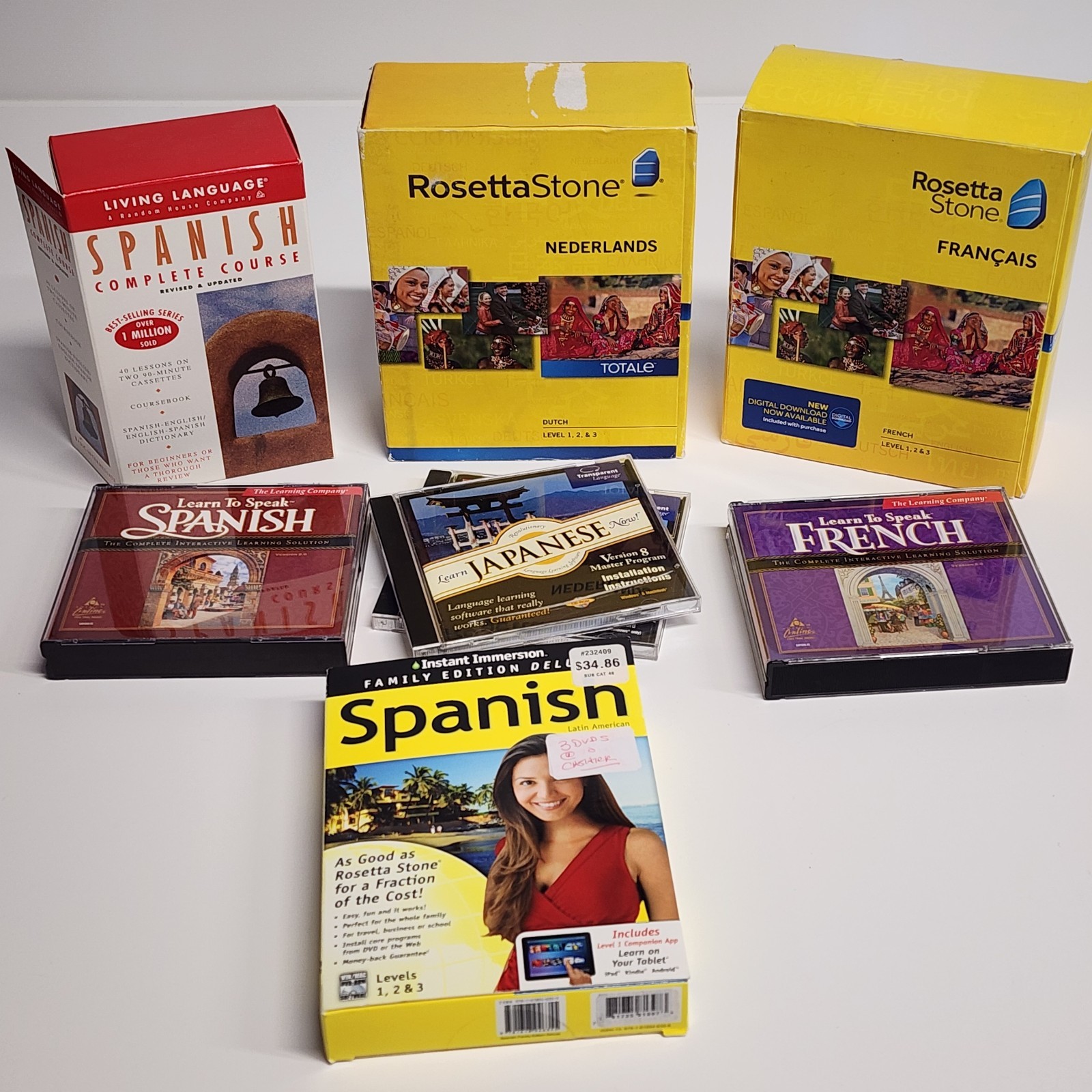 Lot of Language Learning PC Software and DVDs Rosetta Stone French Dutch Spanish