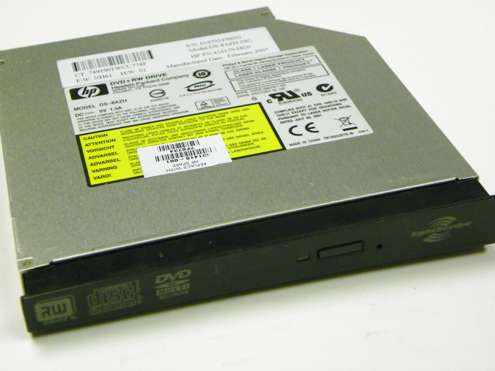 Philips DS-8AZH Slim IDE DVD±RW Lightscribe HP Laptop Drive 431410-001