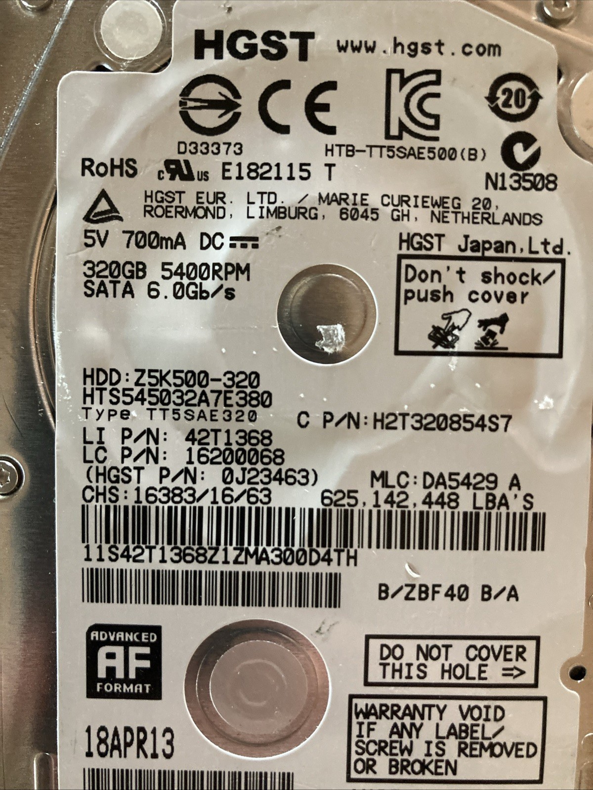 HGST 320GB  SATA 6.0 HDD HARD DRIVE – BRAND NEW – NEVER USED