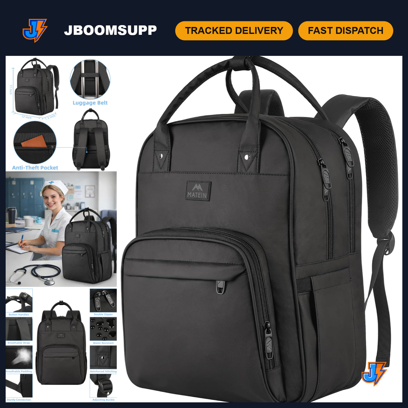 Nursing Backpack for Women, Medical Bag Fits 15.6" Laptop, Nurse Travel Bag