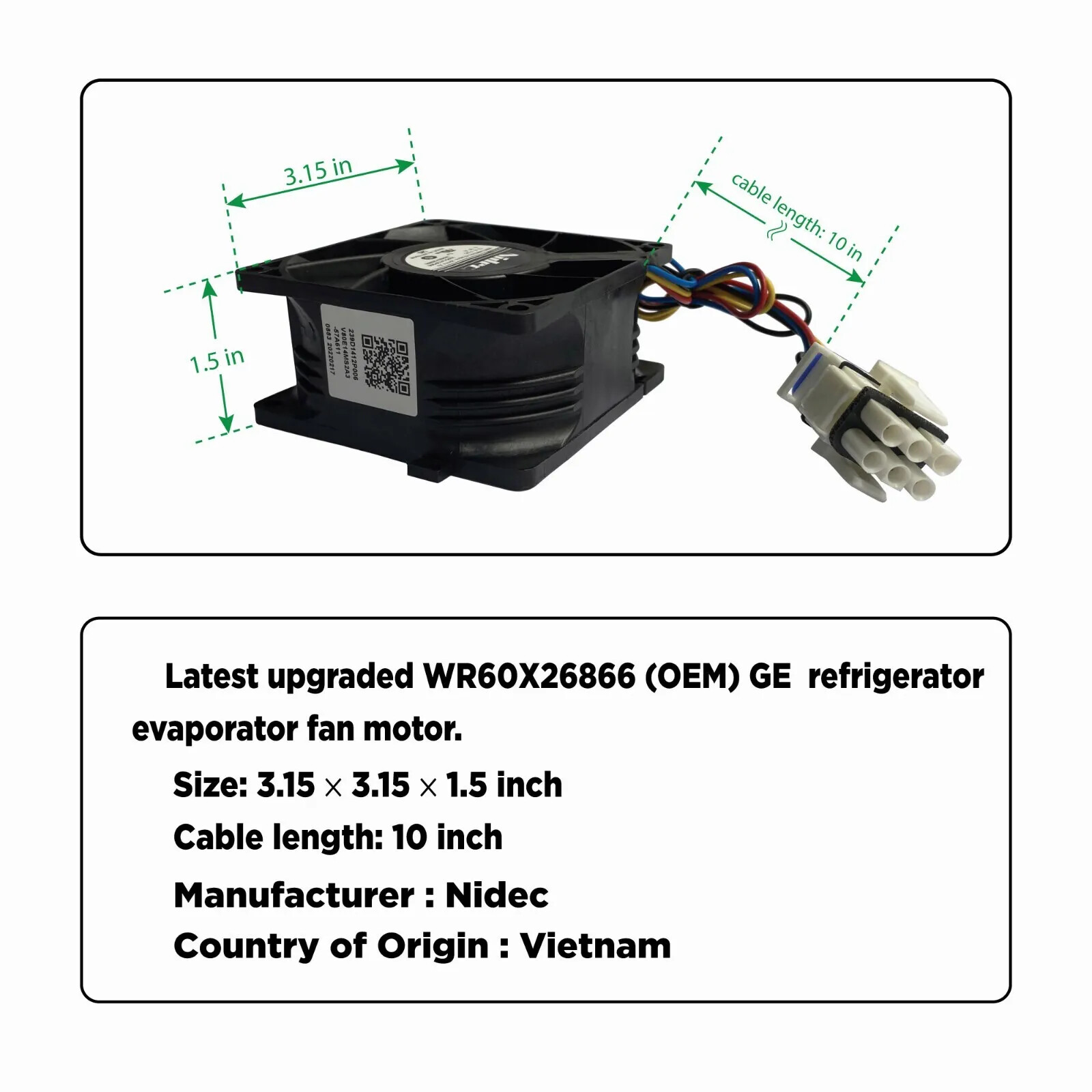 V80E14MS2A3-57A611 For GE Refrigerator Fan WR60X10356 Nidec 239D1412P002 13.6V
