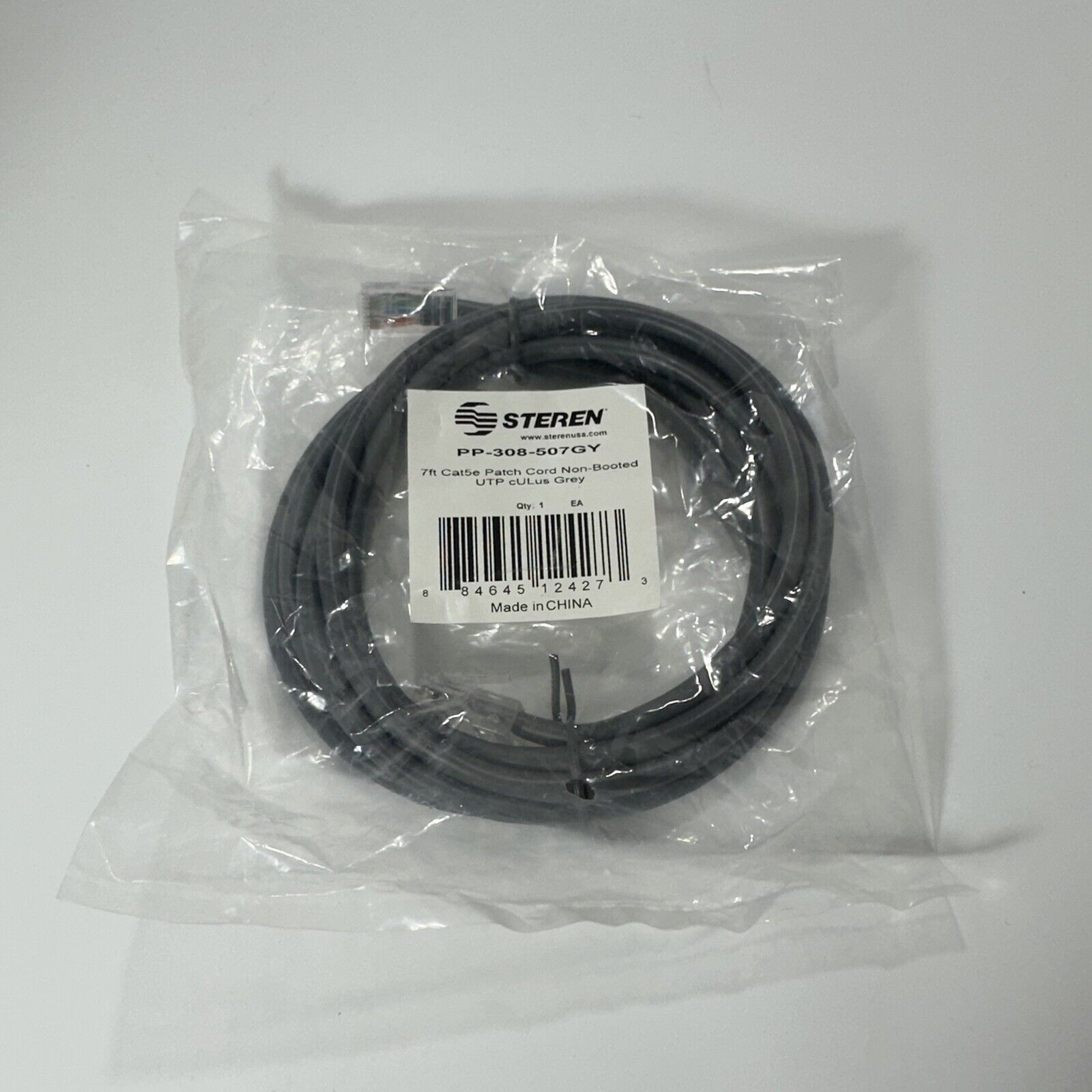 Steren 7' ft Cat5e Patch Cord Non-Booted UTP cULus Gray PP-308-507GY
