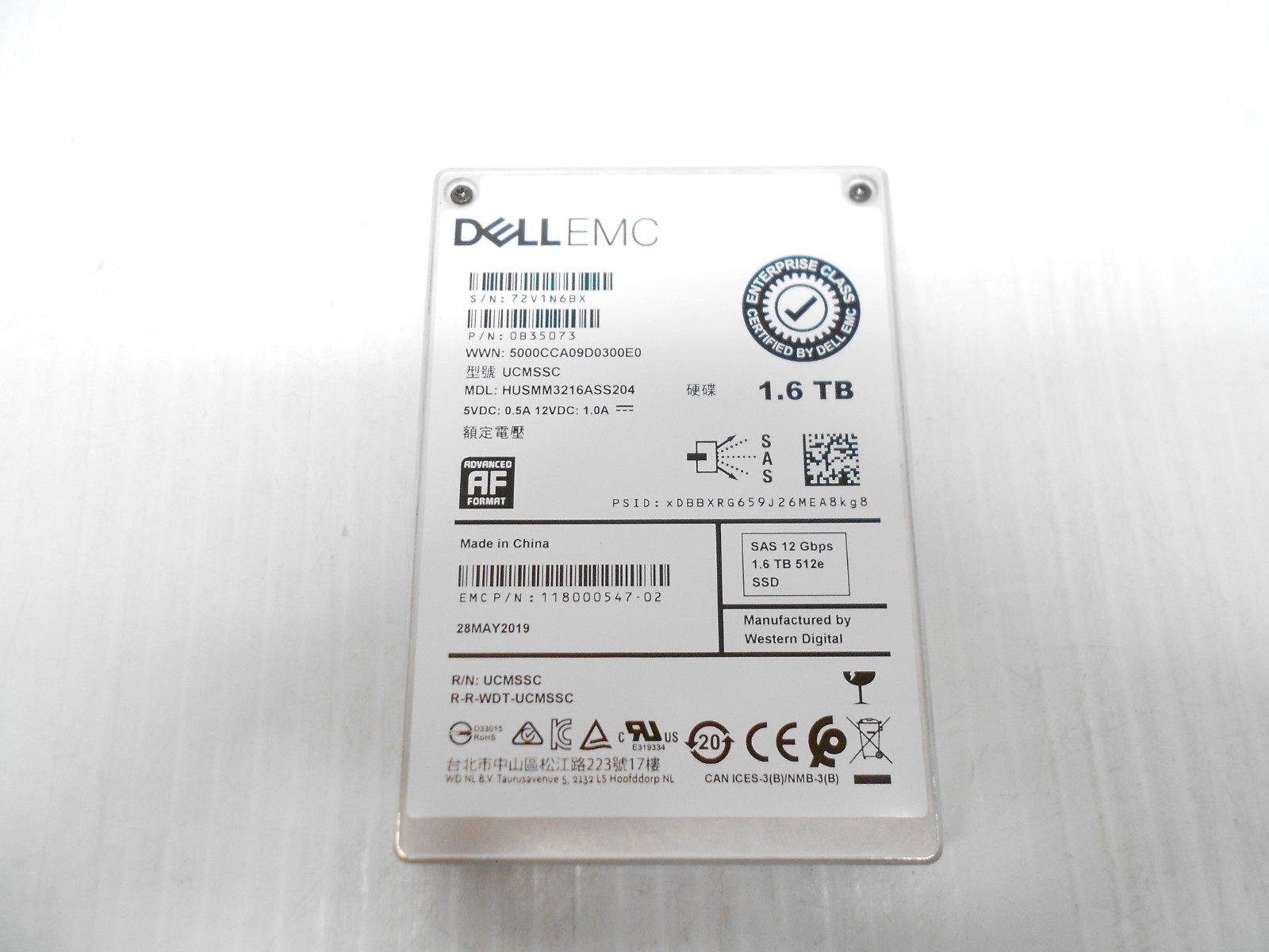 Dell HGST 1.6TB SAS SSD 2.5'' 12G Server Hard Drive HUSMM3216ASS204 0B35073