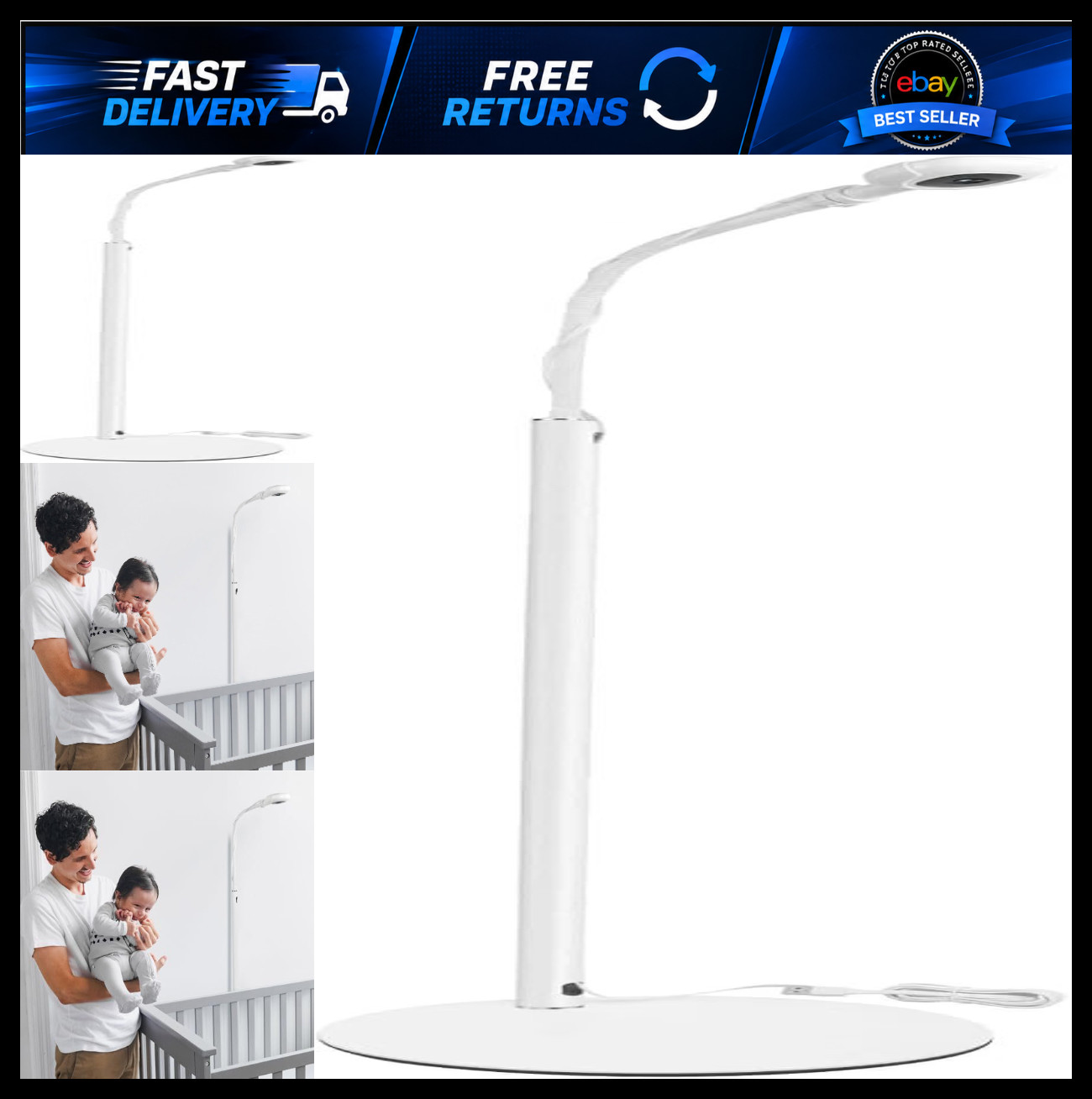 Adjustable Floor Stand for Baby Monitor, Gooseneck Swivel Holder, Tool-Free