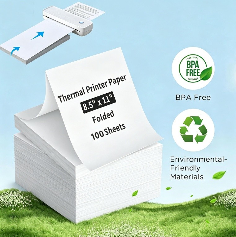 100 Sheets Thermal Printer Paper 8.5 x 11 US Letter Size For Portable Printer