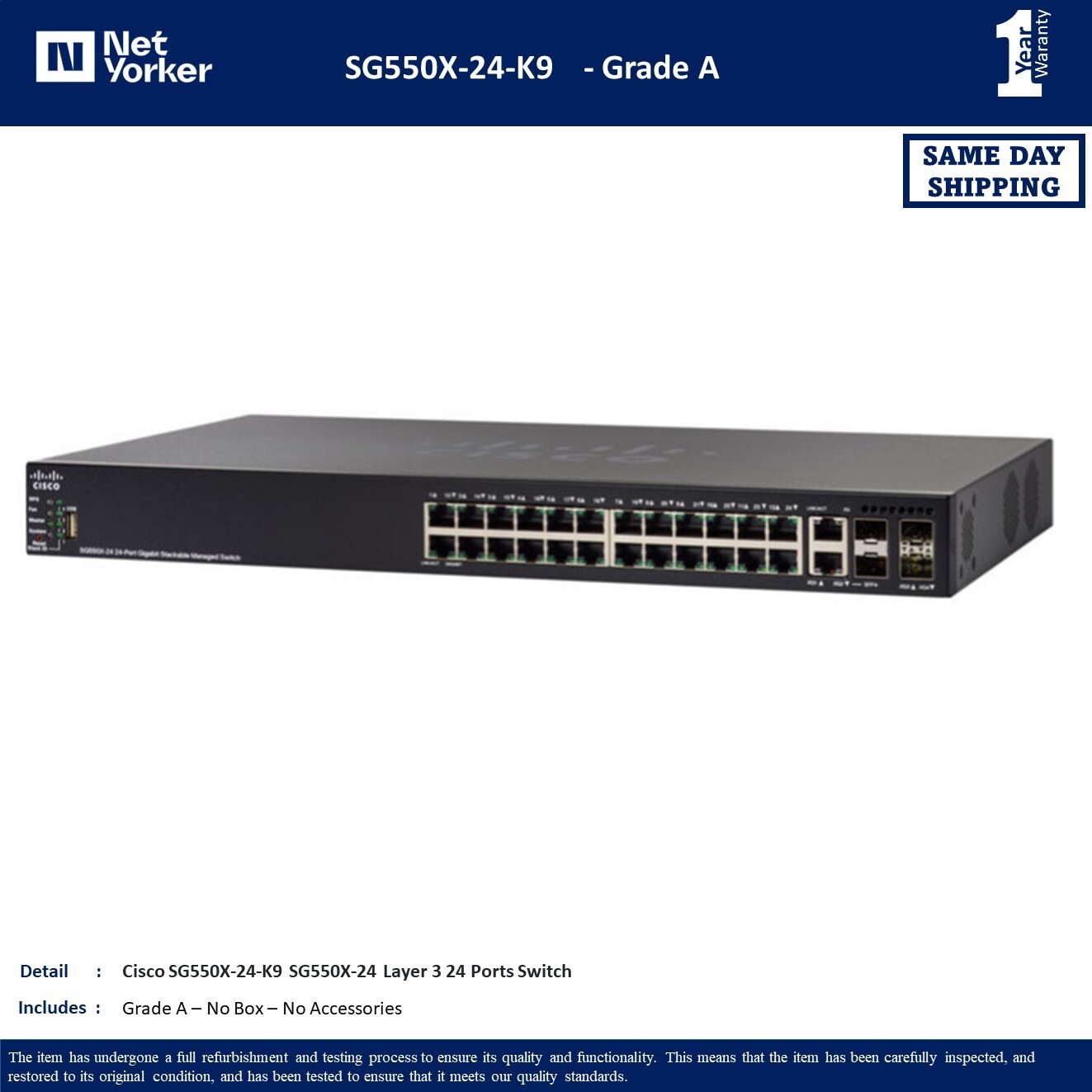 Grade A Cisco SG550X-24-K9 24 Port Stackable Managed Switch - Same Day Shipping