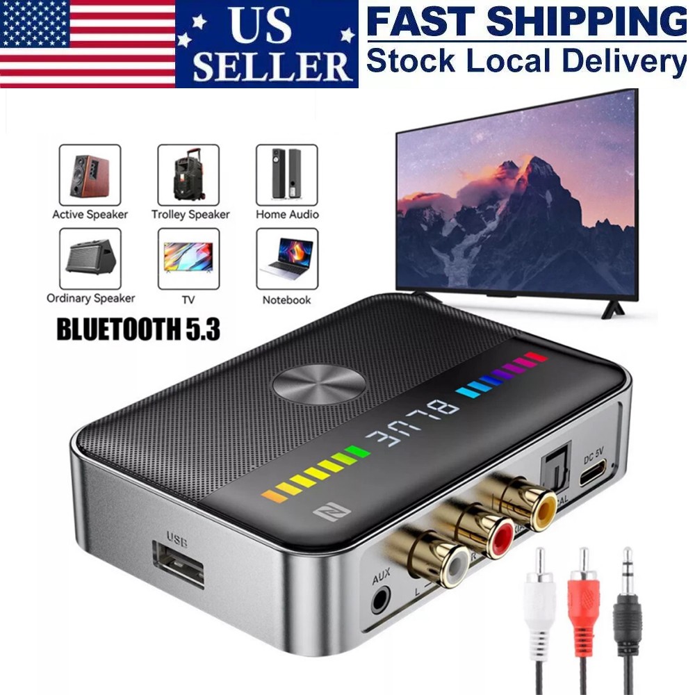 Wireless NFC Bluetooth 5.3 Transmitter Receiver Stereo Audio Adapter AUX to 2RCA