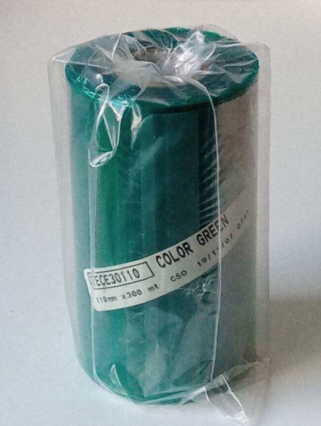 1x TEC I30110 GREEN Resin Thermal Transfer Ribbon 105mm X 300m Ink OUT