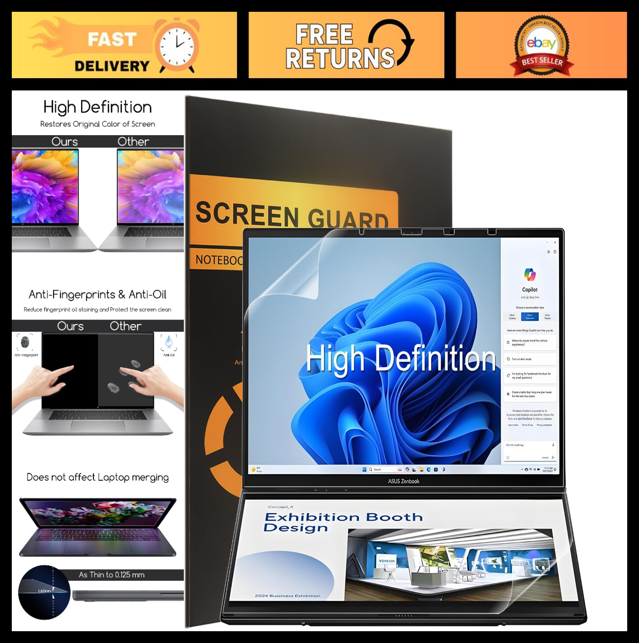 4-Pack Dual 14” Screen Protector for ASUS Zenbook Duo UX8406 - HD Clear Shield