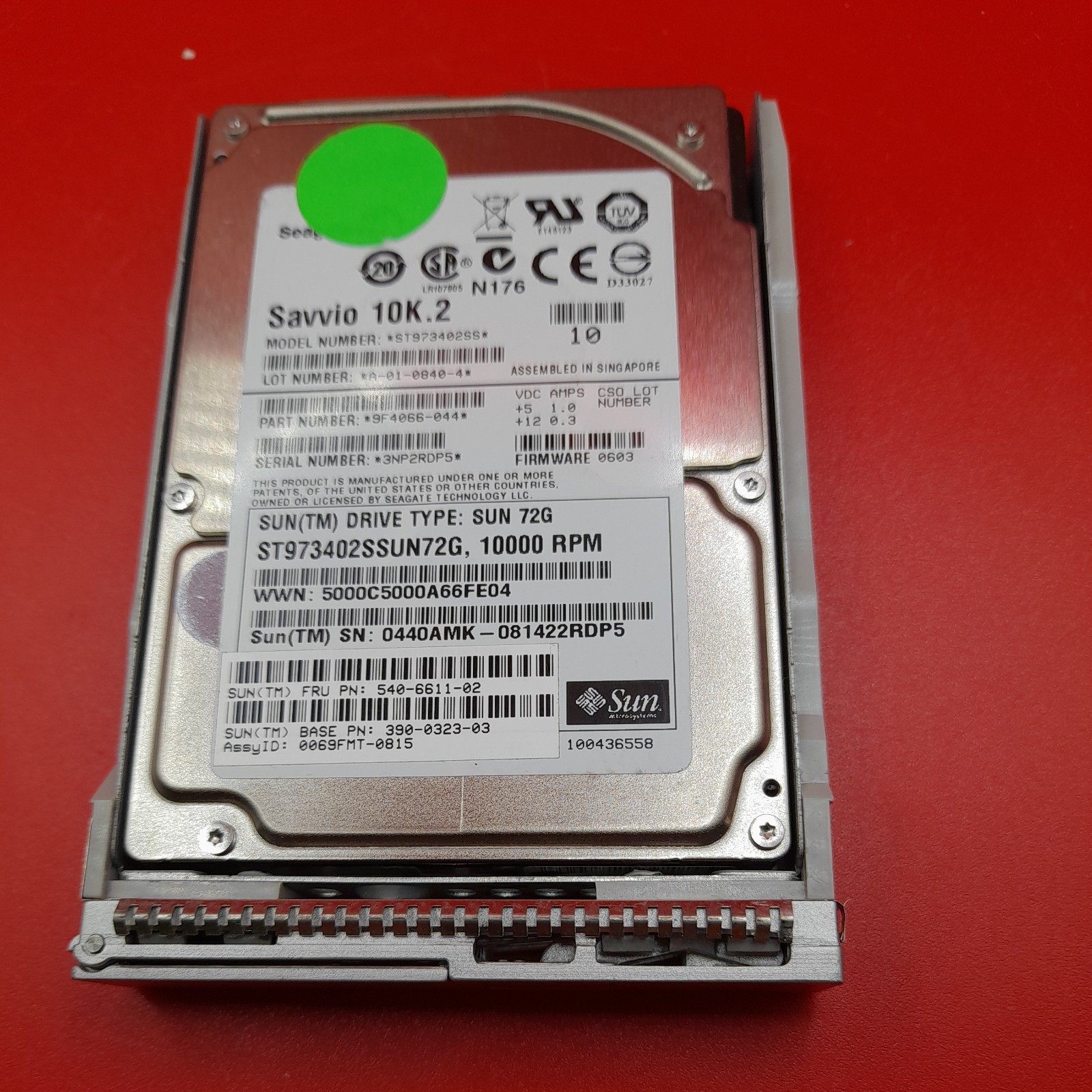 Sun 390-0323-03 72G 10k ST973402SSUN72G 2.5" SAS HDD ST973402SS 540-6611-01