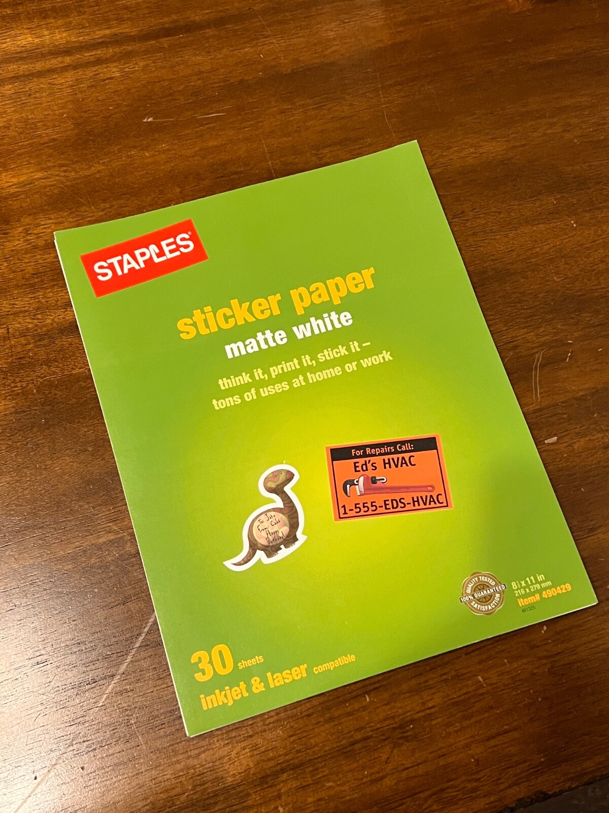 Staples Matte White Sticker Paper 8.5 X 11 29 Sheets