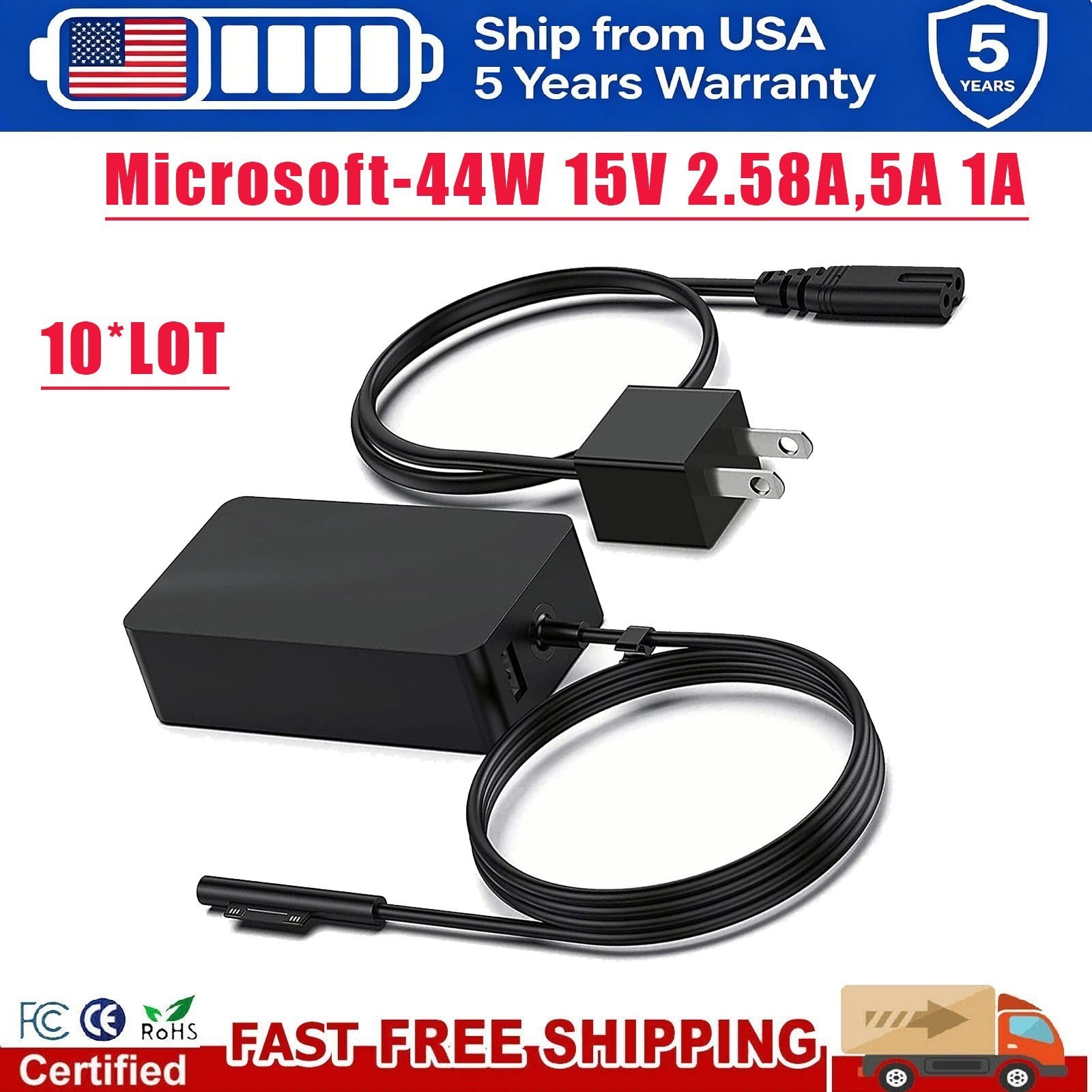 LOT*10 44W Power Supply Charger For Microsoft Surface Book Pro 3 4 5 6 7 8 9 NEW