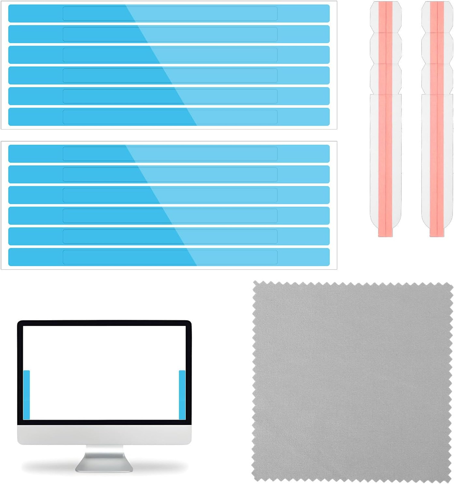 Privacy Screen Adhesive Strips Set for Monitor Laptop Microfiber Cloth Holder
