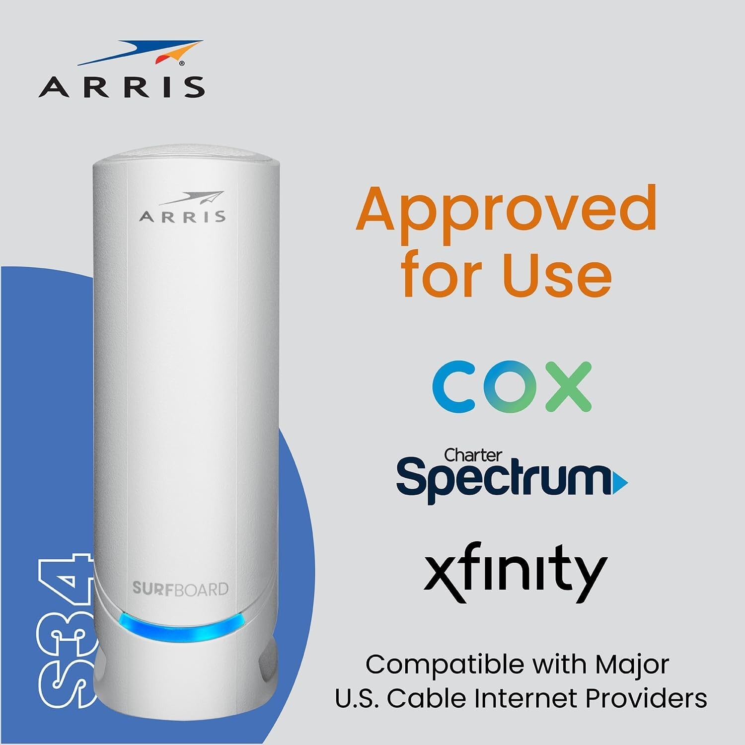 ARRIS S34 SURFboard DOCSIS 3.1 Multi-Gigabit Cable Modem 2.5 Gbps Ethernet Port