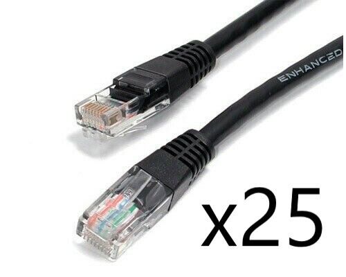 25 Pack Lot - 15ft CAT5e Ethernet Network LAN Router Patch Cable Cord Wire Black
