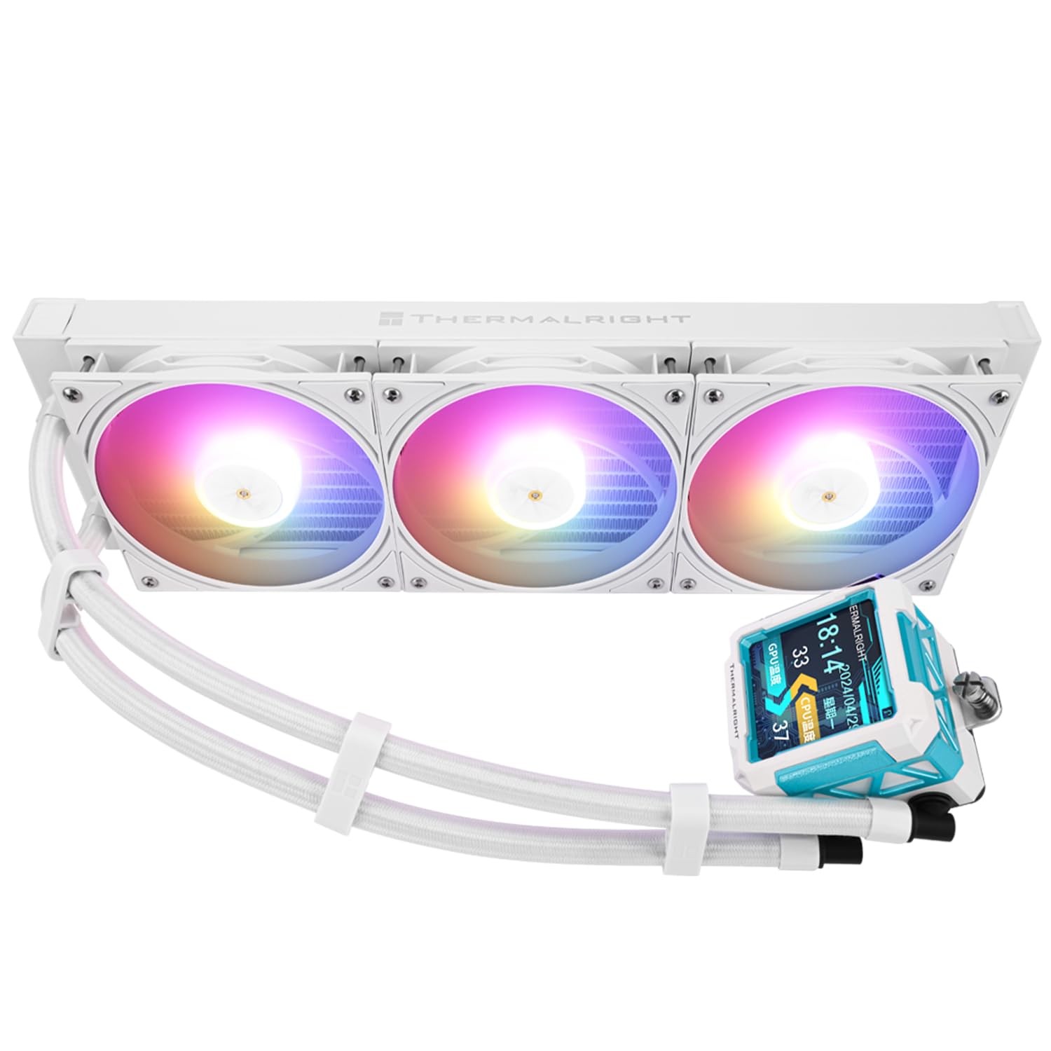 FW 360 ARGB White CPU Water Cooler with PWM Fan, 2000RPM Speeds,IPS LCD Scree...
