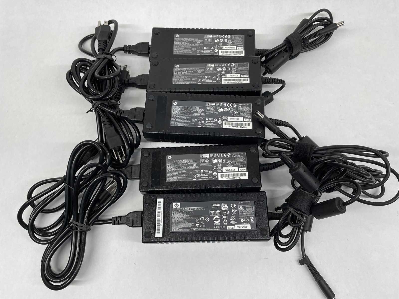 Lot of 5 HP OEM 135W 7.4mm Center Pin Big Barrel AC Adapters Mixed Models