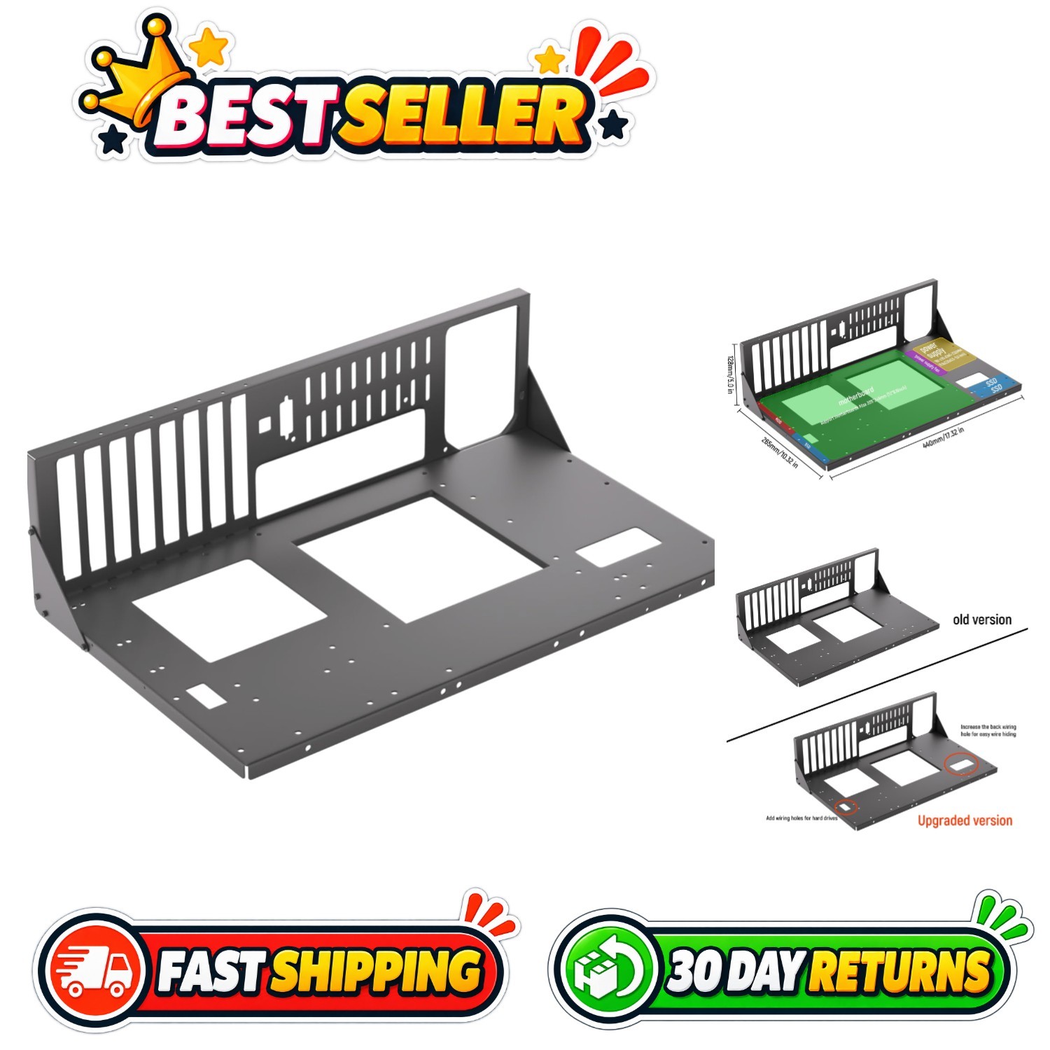 Open Air PC Case  Bench - ATX Micro ATX Mini ITX Support, Black, DIY