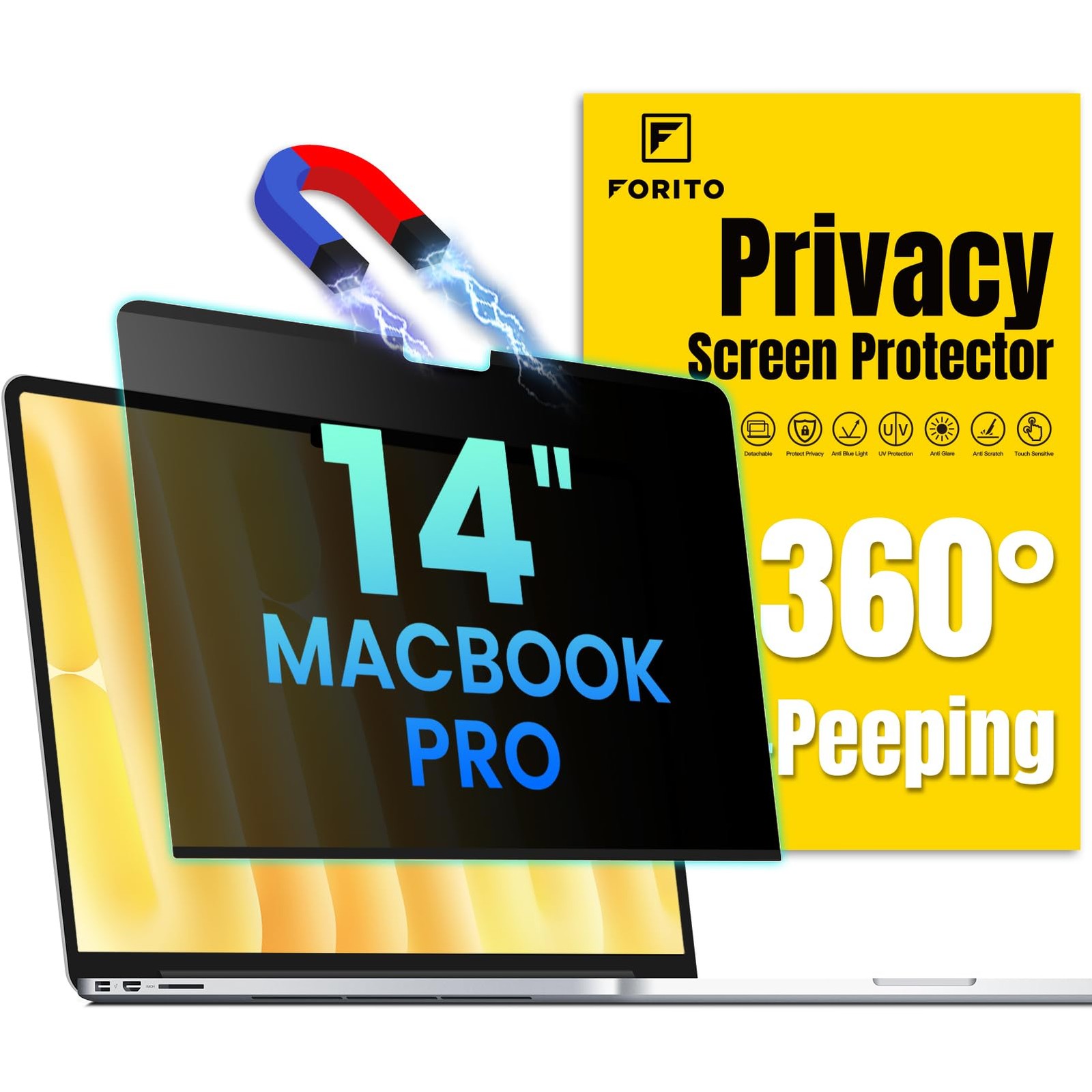 F FORITO Magnetic Privacy for Mac Pro 14.2" (2021-2024, M1,M2,M3,M4), Black